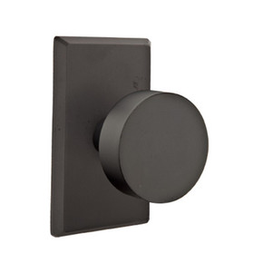 Emtek 7204-BZRN-FB Round Sandcast Bronze Door Knob Privacy Set With #3 Rosette Flat Black Bronze
