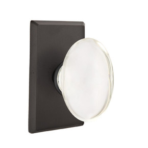 Emtek 7054-HT-FB Hampton Crystal Door Knob Dummy Set With Sandcast Bronze #3 Rosette Flat Black
