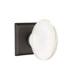 Emtek 7061-HT-FB Hampton Crystal Door Knob Dummy Set With Sandcast Bronze #6 Rosette Flat Black