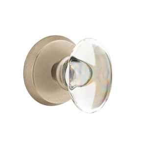 Emtek 7206-HT-TWB Hampton Crystal Door Knob Privacy Set With Sandcast Bronze #2 Rosette Tumbled White Bronze