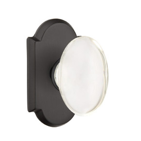 Emtek 7208-HT-FB Hampton Crystal Door Knob Privacy Set With Sandcast Bronze #1 Rosette Flat Black