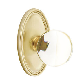 Emtek 8220-BL-US4 Bristol Crystal Door Knob Privacy Set With Oval Rosette Satin Brass