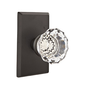 Emtek 7054-AS-FB Astoria Crystal Door Knob Dummy Set With Sandcast Bronze #3 Rosette Flat Black