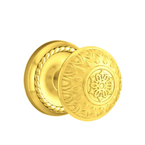 Emtek 8201-LN-US3 Lancaster Door Knob Privacy Set With Rope Rosette Polished Brass
