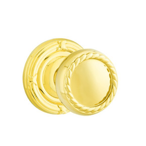 Emtek 8057-RK-US3 Rope Door Knob Dummy Set With Ribbon & Reed Rosette Polished Brass
