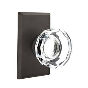 Emtek 7054-LW-FB Lowell Crystal Door Knob Dummy Set With Sandcast Bronze #3 Rosette Flat Black
