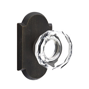 Emtek 7058-LW-MB Lowell Crystal Door Knob Dummy Set With Sandcast Bronze #1 Rosette Medium Bronze