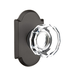 Emtek 7108-LW-FB Lowell Crystal Door Knob Passage Set With Sandcast Bronze #1 Rosette Flat Black