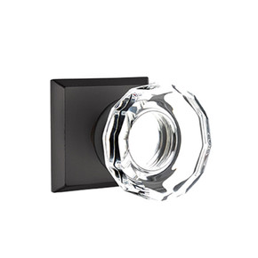 Emtek 7211-LW-FB Lowell Crystal Door Knob Privacy Set With Sandcast Bronze #6 Rosette Flat Black