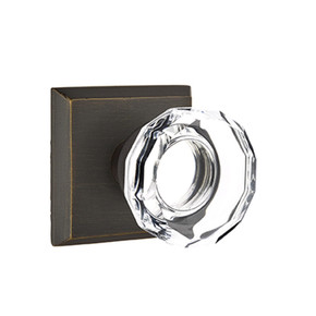 Emtek 7211-LW-MB Lowell Crystal Door Knob Privacy Set With Sandcast Bronze #6 Rosette Medium Bronze