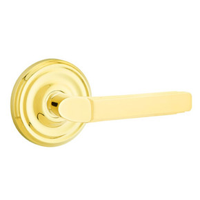 Emtek 8200-M-US3 Milano Door Lever Privacy Set With Regular Rosette Polished Brass