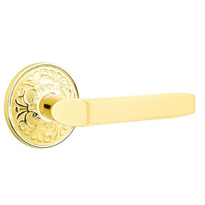 Emtek 8206-M-US3 Milano Door Lever Privacy Set With Lancaster Rosette Polished Brass