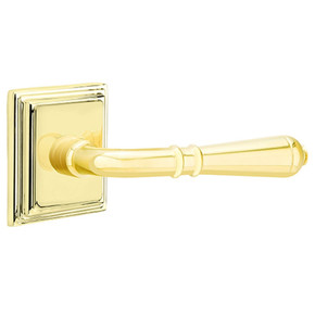 Emtek 8221-T-US3 Turino Door Lever Privacy Set With Rectangular Rosette Polished Brass
