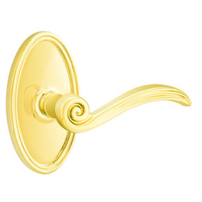 Emtek 8220-EN-US3 Elan Door Lever Privacy Set With Oval Rosette Polished Brass