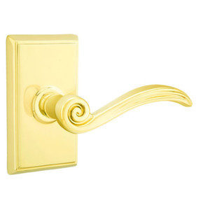 Emtek 8221-EN-US3 Elan Door Lever Privacy Set With Rectangular Rosette Polished Brass