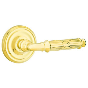 Emtek 8050-RBL-US3 Ribbon & Reed Door Lever Dummy Set With Regular Rosette Polished Brass