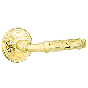 Emtek 8056-RBL-US3 Ribbon & Reed Door Lever Dummy Set With Lancaster Rosette Polished Brass