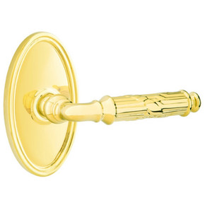 Emtek 8520-RBL-US3 Ribbon & Reed Door Lever Dummy Set With Oval Rosette Polished Brass