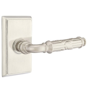 Emtek 8521-RBL-US15 Ribbon & Reed Door Lever Dummy Set With Rectangular Rosette Satin Nickel