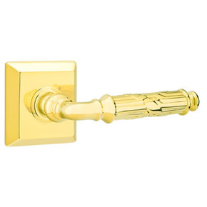 Emtek 8231-RBL-US3 Ribbon & Reed Door Lever Privacy Set With Quincy Rosette Polished Brass