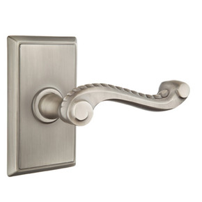 Emtek 8221-RL-US15A Rope Door Lever Privacy Set With Rectangular Rosette Pewter