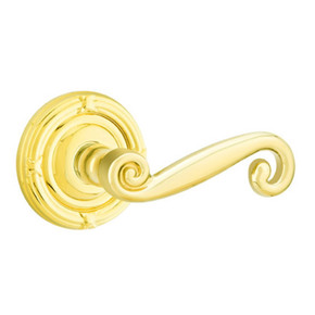 Emtek 8057-R-US3 Rustic Door Lever Dummy Set With Ribbon & Reed Rosette Polished Brass