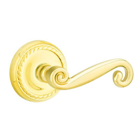 Emtek 8101-R-US3 Rustic Door Lever Passage Set With Rope Rosette Polished Brass