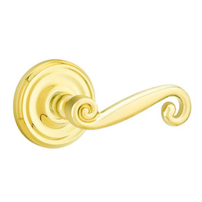 Emtek 8200-R-US3 Rustic Door Lever Privacy Set With Regular Rosette Polished Brass