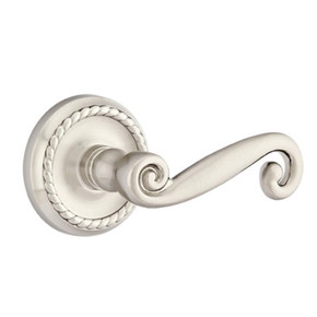 Emtek 8201-R-US15 Rustic Door Lever Privacy Set With Rope Rosette Satin Nickel