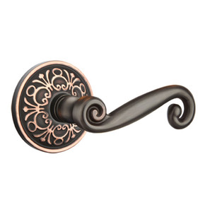 Emtek 8206-R-US10B Rustic Door Lever Privacy Set With Lancaster Rosette Oil Rubbed Bronze