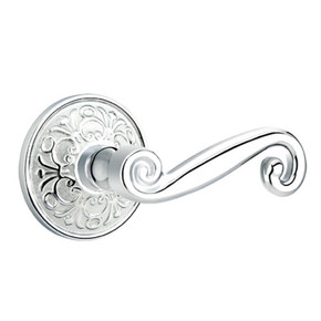 Emtek 8206-R-US26 Rustic Door Lever Privacy Set With Lancaster Rosette Polished Chrome