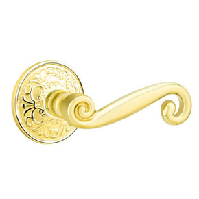 Emtek 8206-R-US3 Rustic Door Lever Privacy Set With Lancaster Rosette Polished Brass