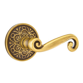 Emtek 8206-R-US7 Rustic Door Lever Privacy Set With Lancaster Rosette French Antique