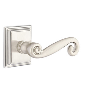 Emtek 8261-R-US15 Rustic Door Lever Privacy Set With Wilshire Rosette Satin Nickel