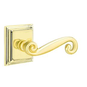 Emtek 8261-R-US3 Rustic Door Lever Privacy Set With Wilshire Rosette Polished Brass