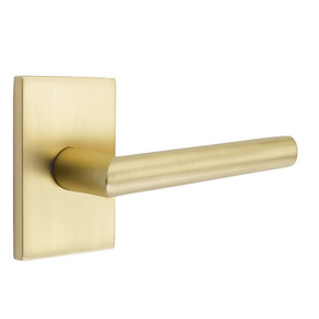 Emtek 5212-STU-US4 Stuttgart Door Lever Privacy Set With Modern Rectangular Rosette Satin Brass