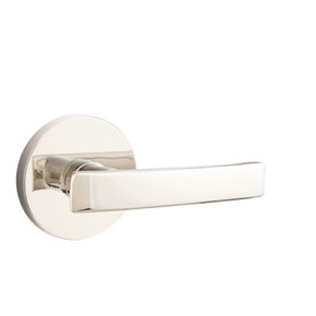 Emtek 5209-GV-US14 Geneva Door Lever Privacy Set With Disk Rosette Polished Nickel