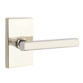 Emtek 5212-FRL-US14 Freestone Door Lever Privacy Set With Modern Rectangular Rosette Polished Nickel