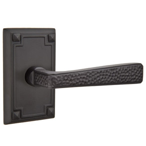 Emtek 5205-HM-US19 Hammered Arts & Crafts Door Lever Privacy Set With Arts & Crafts Rosette Flat Black