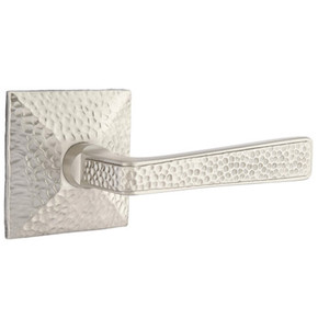 Emtek 5206-HM-US15 Hammered Arts & Crafts Door Lever Privacy Set With Hammered Rosette Satin Nickel
