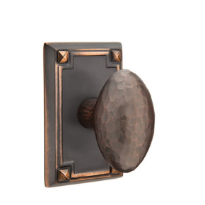 Emtek 5205-HE-US10B Hammered Egg Door Knob Privacy Set With Arts & Crafts Rosette Oil Rubbed Bronze
