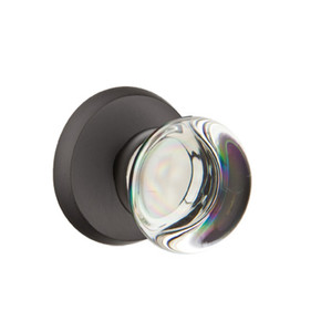Emtek 7206-PC-FB Providence Crystal Door Knob Privacy Set With Sandcast Bronze #2 Rosette Flat Black