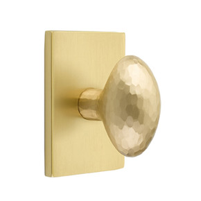 Emtek 5052-HE-US4 Hammered Egg Door Knob Dummy Set With Modern Rectangular Rosette Satin Brass