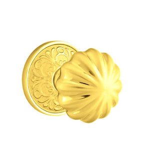 Emtek 8206-MN-US3 Melon Door Knob Privacy Set With Lancaster Rosette Polished Brass