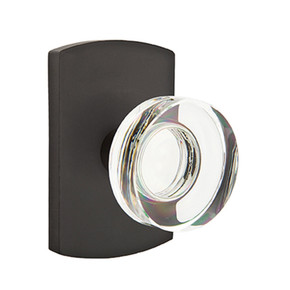 Emtek 7050-MDC-FB Modern Disc Crystal Door Knob Dummy Set With Sandcast Bronze #4 Rosette Flat Black