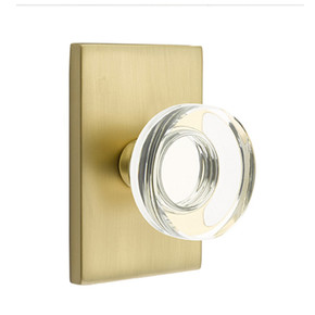 Emtek 5052-MDC-US4 Modern Disc Door Knob Dummy Set With Modern Rectangular Rosette Satin Brass