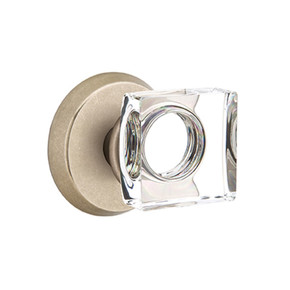 Emtek 7056-MSC-TWB Modern Square Crystal Door Knob Dummy Set With Sandcast Bronze #2 Rosette Tumbled White Bronze