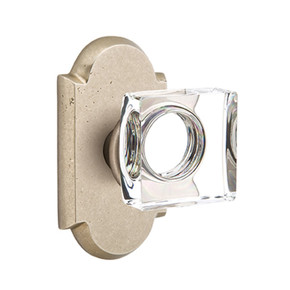 Emtek 7058-MSC-TWB Modern Square Crystal Door Knob Dummy Set With Sandcast Bronze #1 Rosette Tumbled White Bronze