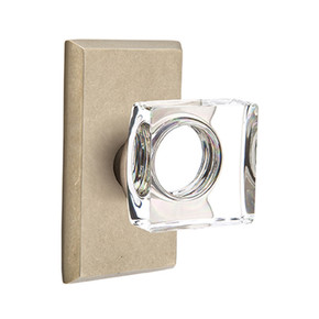 Emtek 7104-MSC-TWB Modern Square Crystal Door Knob Passage Set With Sandcast Bronze #3 Rosette Tumbled White Bronze