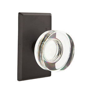 Emtek 7204-MDC-FB Modern Disc Crystal Door Knob Privacy Set With Sandcast Bronze #3 Rosette Flat Black